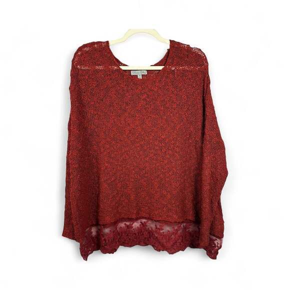 Olivia + Sky Tops - Olivia Sky Womens Lace Shoulder Blouse Flair Crimson Long Sleeve Shirt Size M